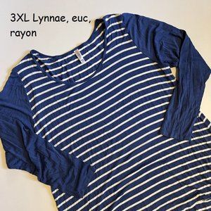 3XL Lularoe Lynnae long-sleeved top, blue with white stripes, rayon
